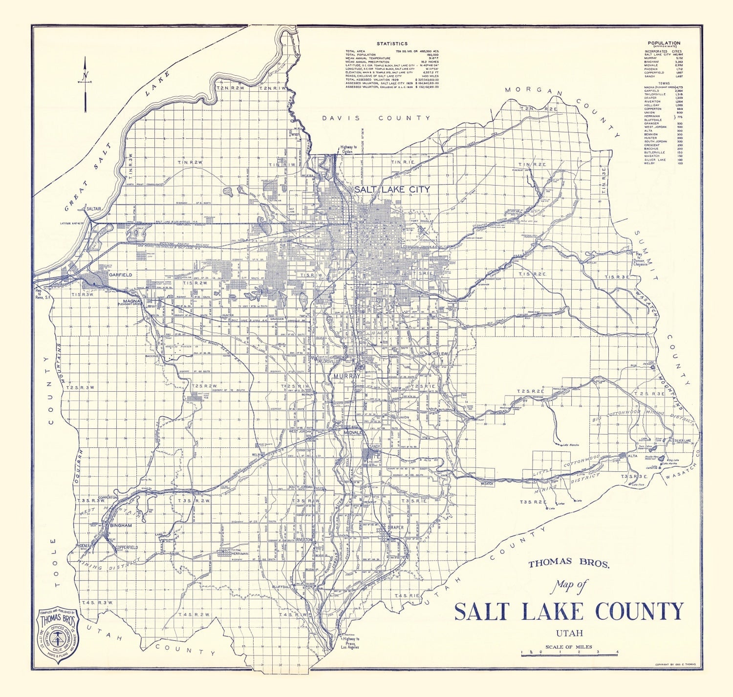 Vintage Map of Salt Lake City, Utah 1920