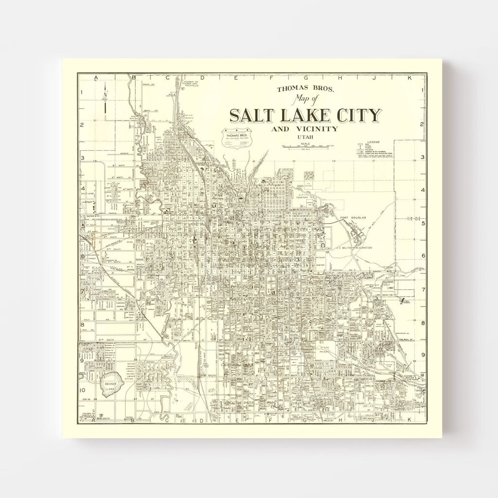 Vintage Map of Salt Lake City, Utah 1935