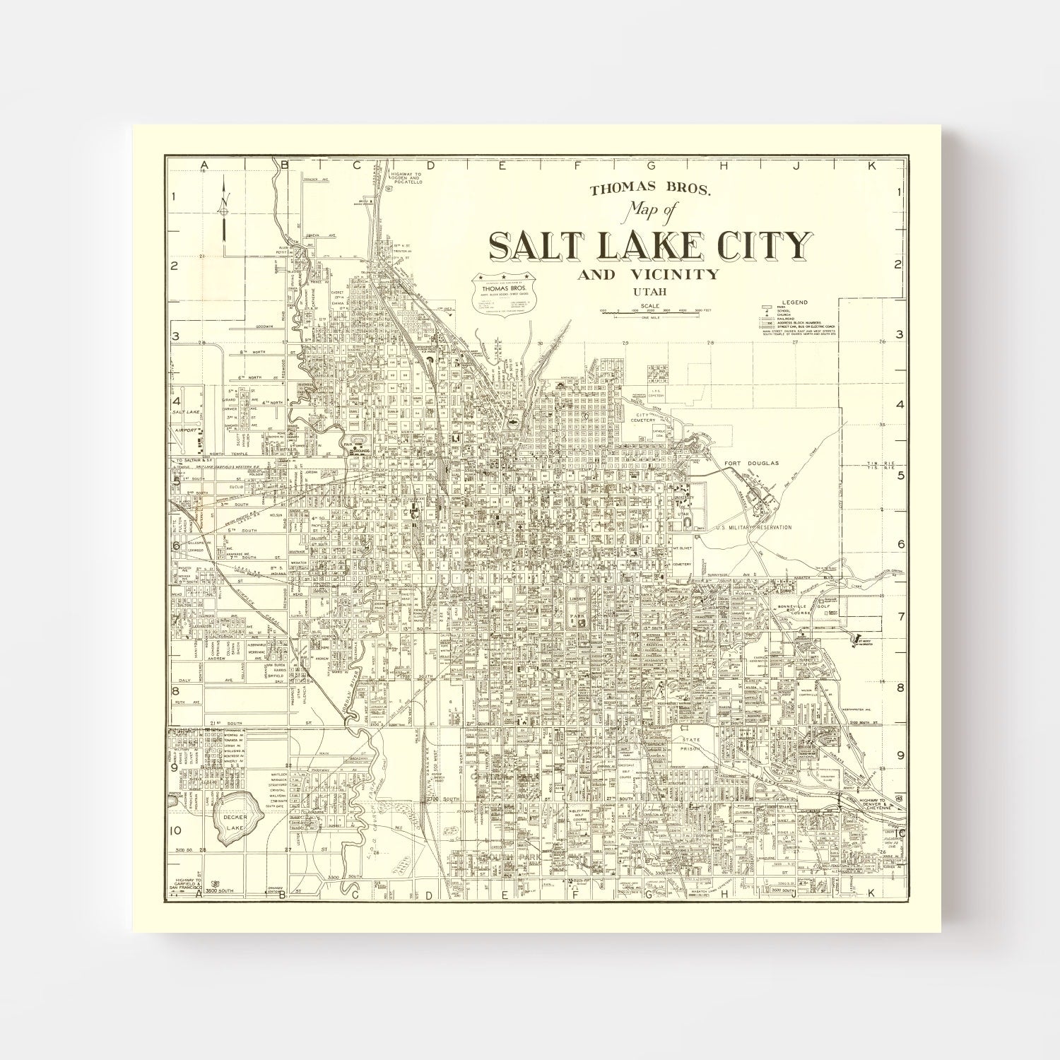 Vintage Map of Salt Lake City, Utah 1935