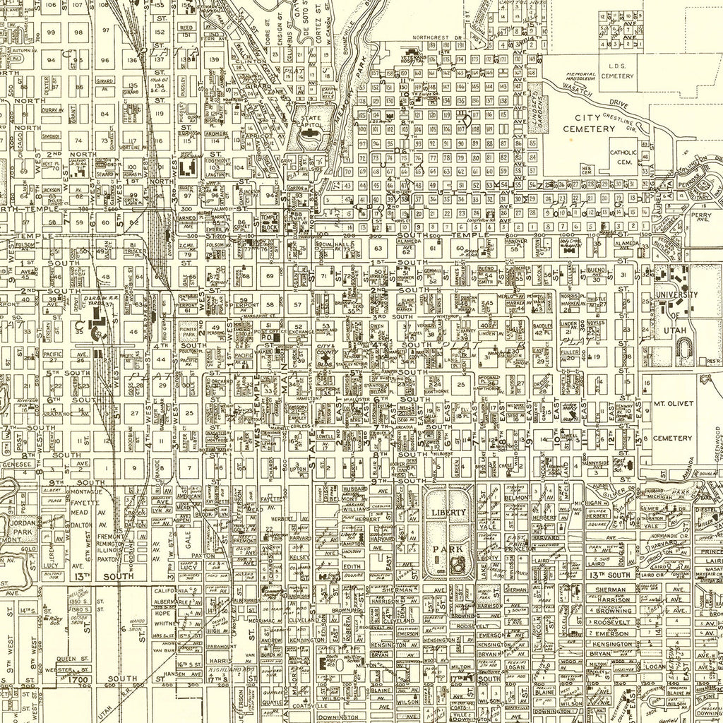 Vintage Map of Salt Lake City, Utah 1935