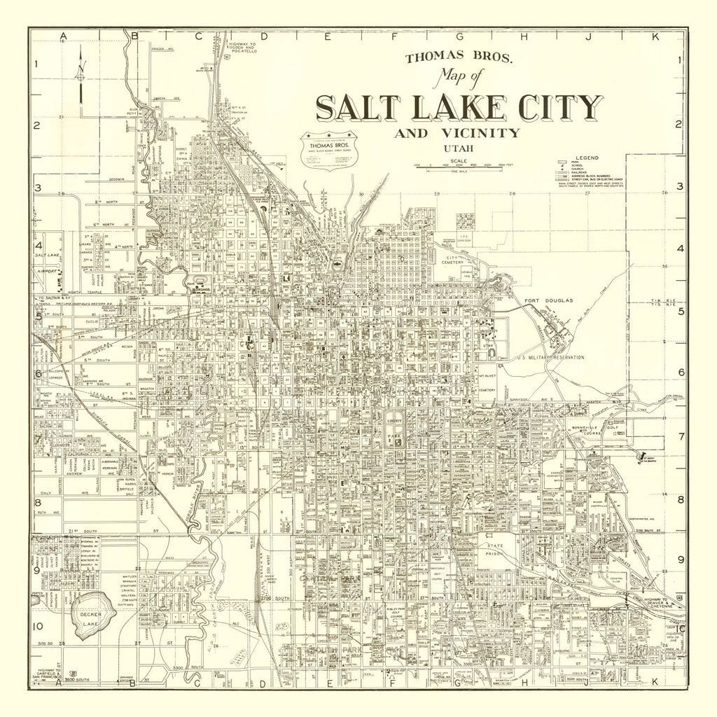 Vintage Map of Salt Lake City, Utah 1935
