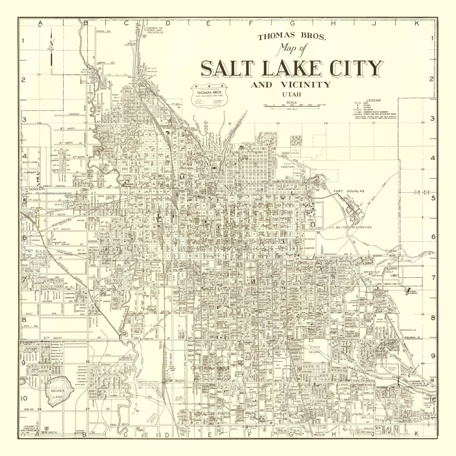Vintage Map of Salt Lake City, Utah 1935