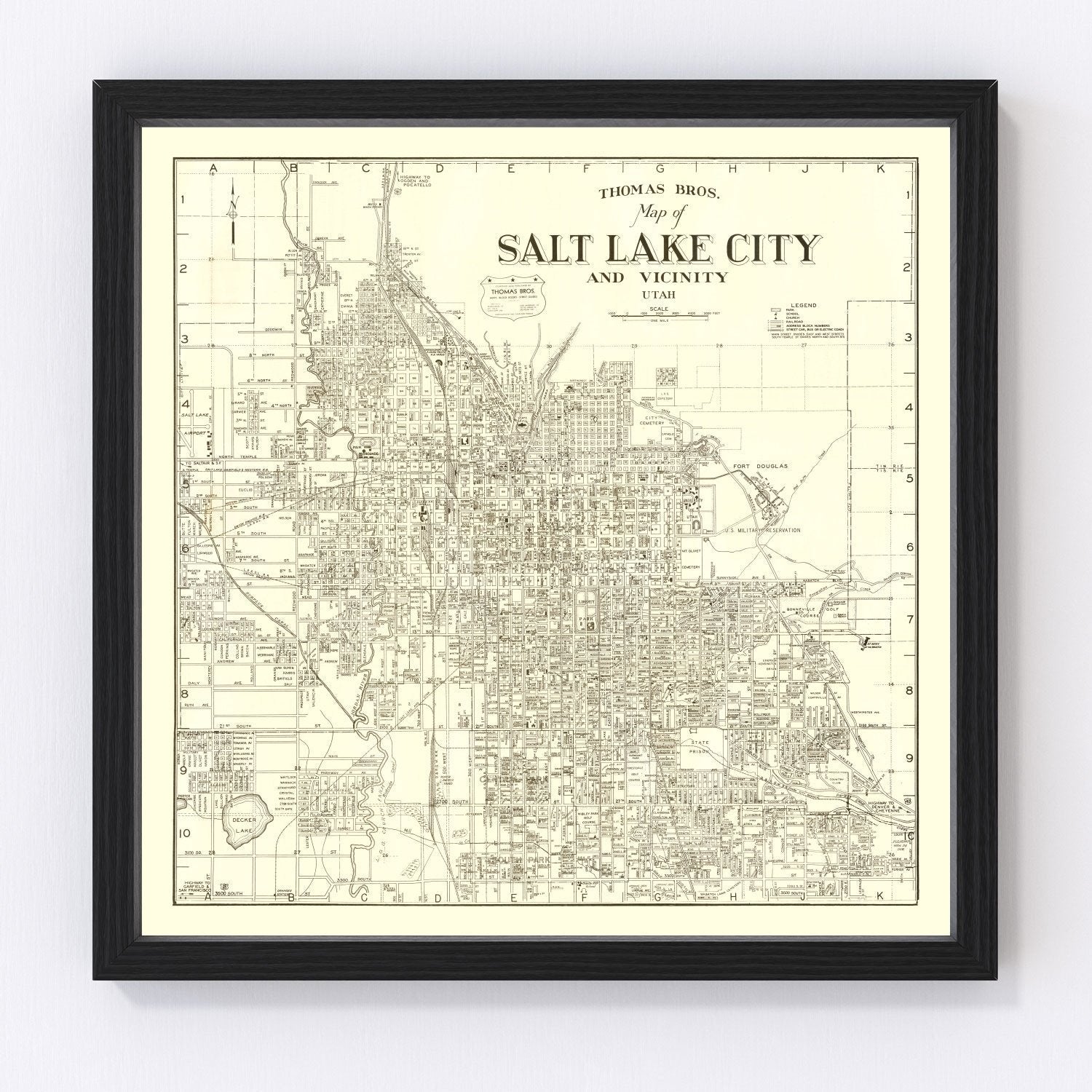 Vintage Map of Salt Lake City, Utah 1935