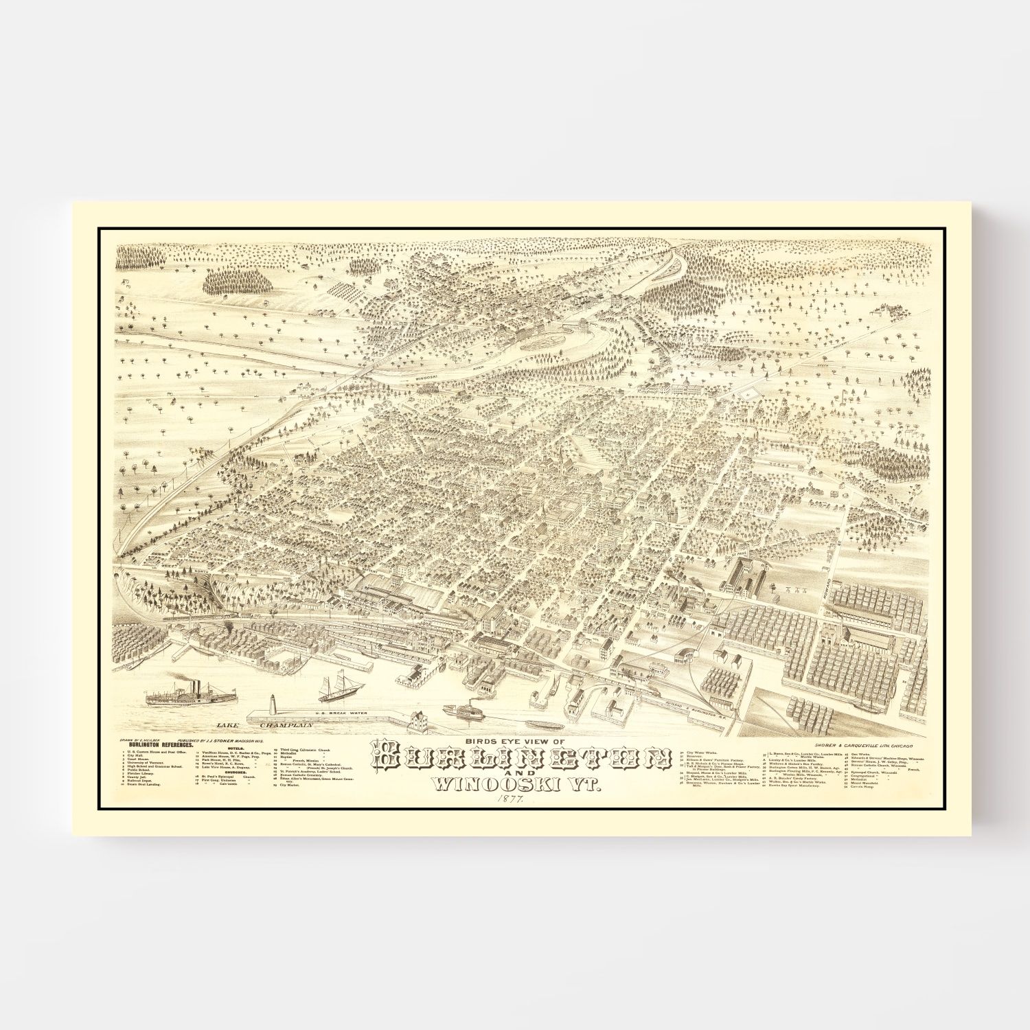 Vintage Map of Burlington, Vermont 1877