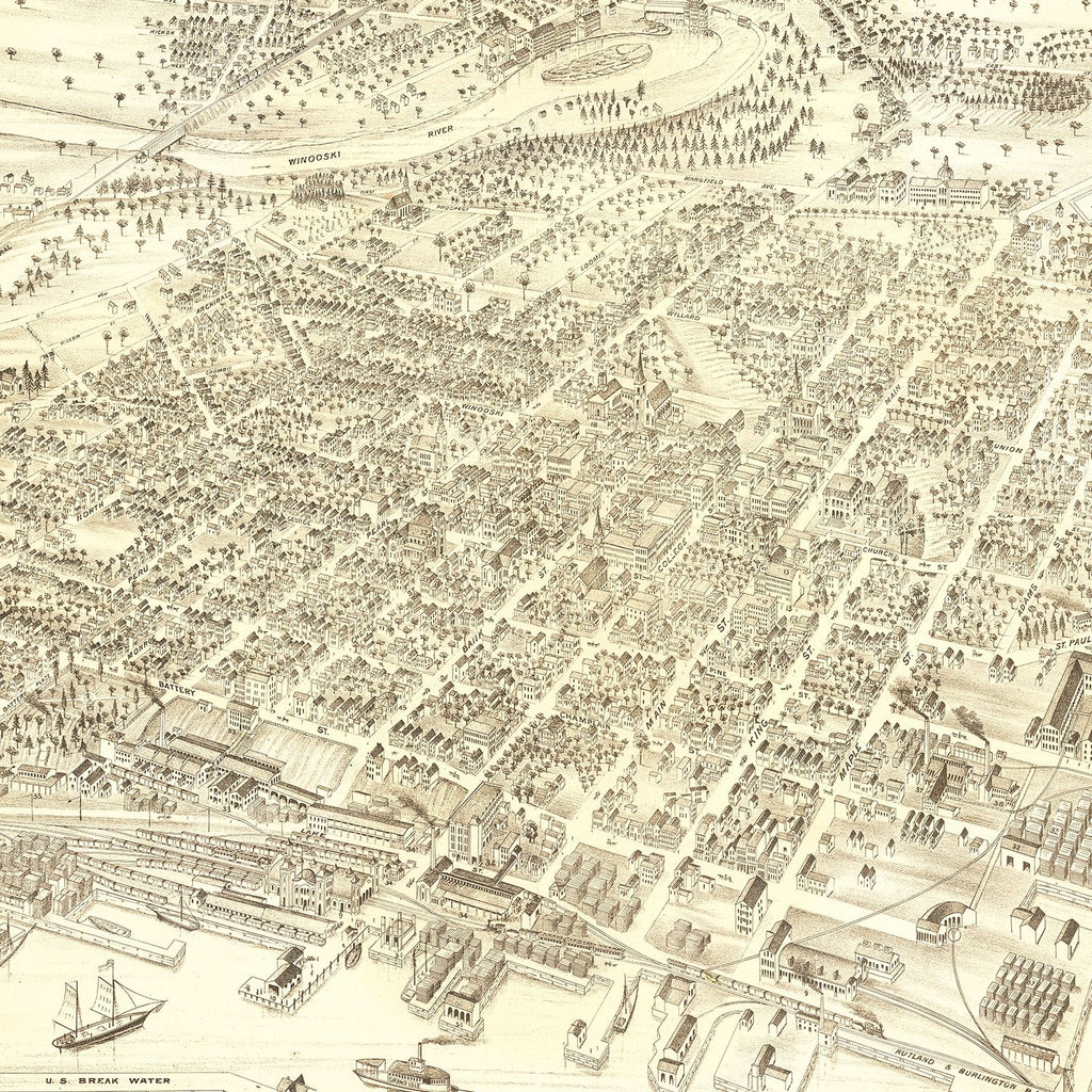Vintage Map of Burlington, Vermont 1877