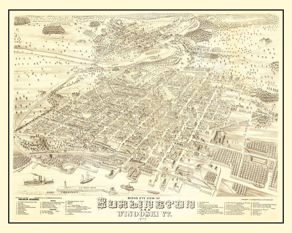 Vintage Map of Burlington, Vermont 1877