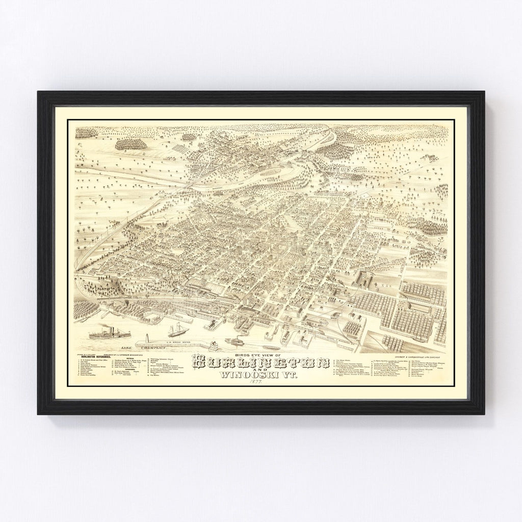 Vintage Map of Burlington, Vermont 1877