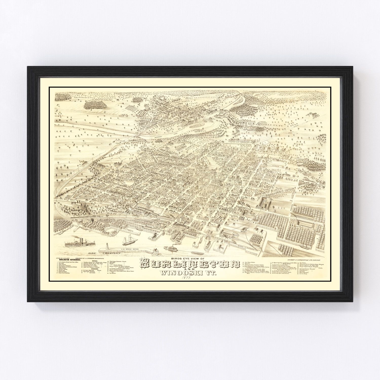 Vintage Map of Burlington, Vermont 1877