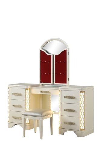 JASMINE Queen 5 Pc Unique LED Vanity Bedroom Set made with Wood in Beige (NJ INVENTORY)