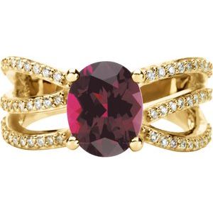 14K Yellow Gold Natural Rhodolite Garnet & 1/3 CTW Natural Diamond Ring