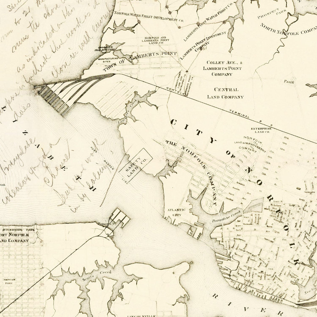 Vintage Map of Norfolk, Virginia 1891