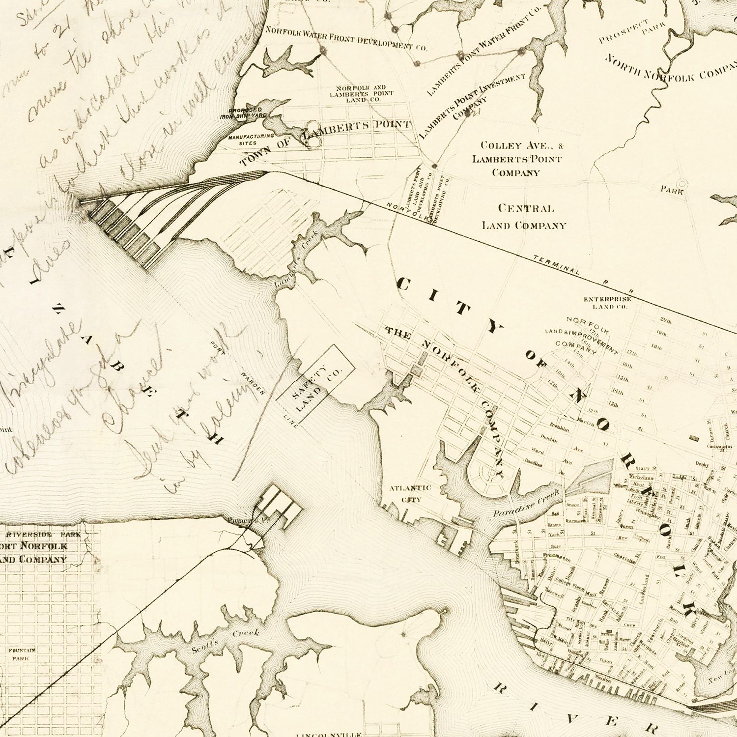 Vintage Map of Norfolk, Virginia 1891