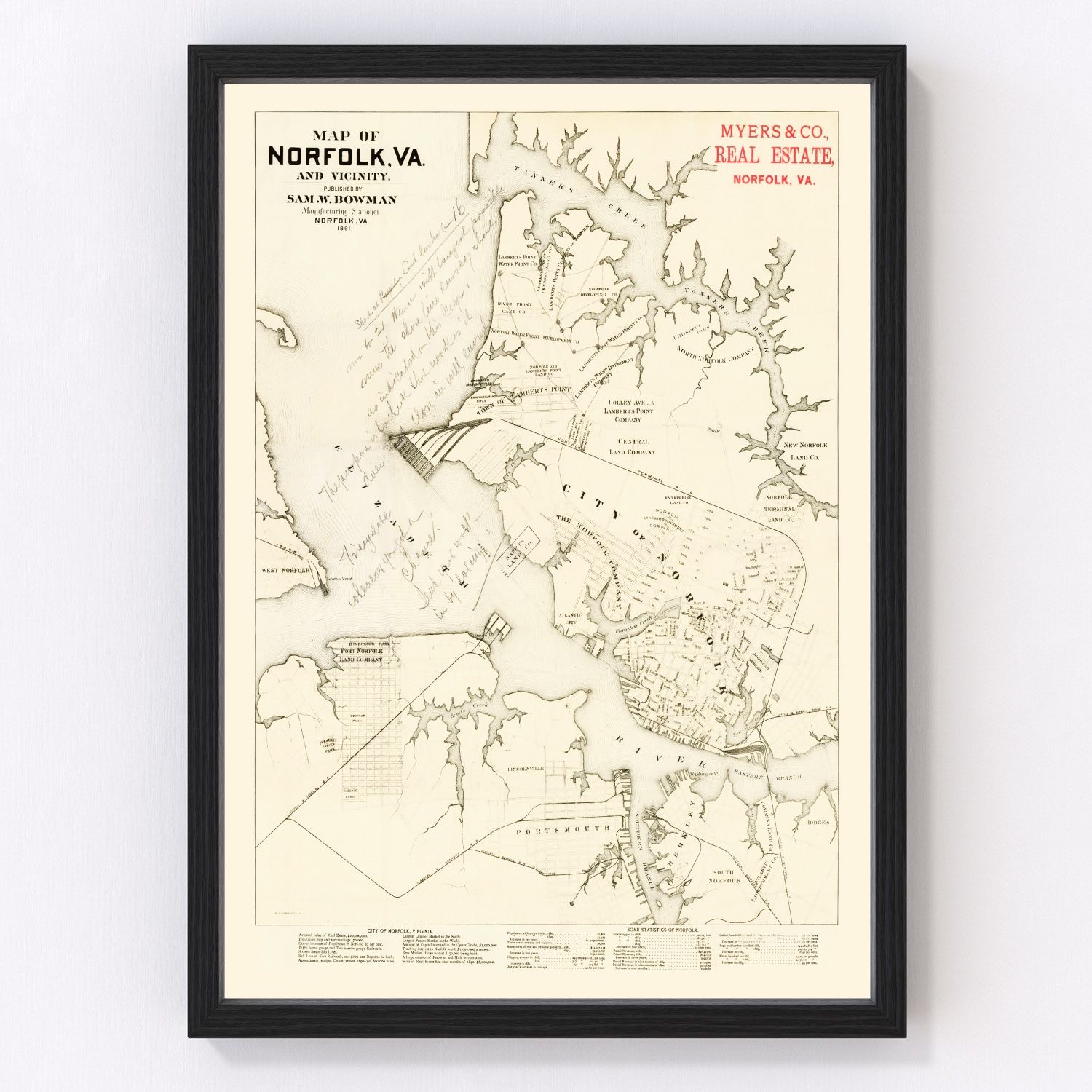 Vintage Map of Norfolk, Virginia 1891