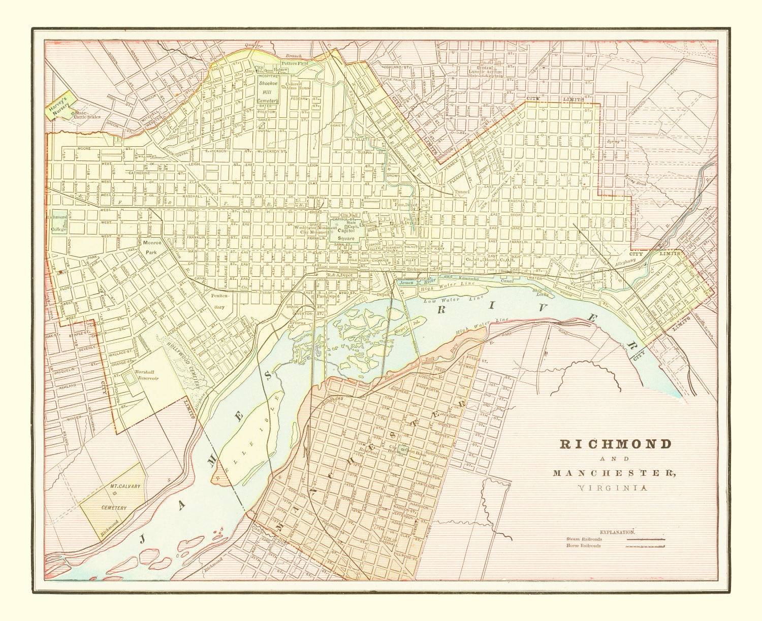 Vintage Map of Richmond, Virginia 1895