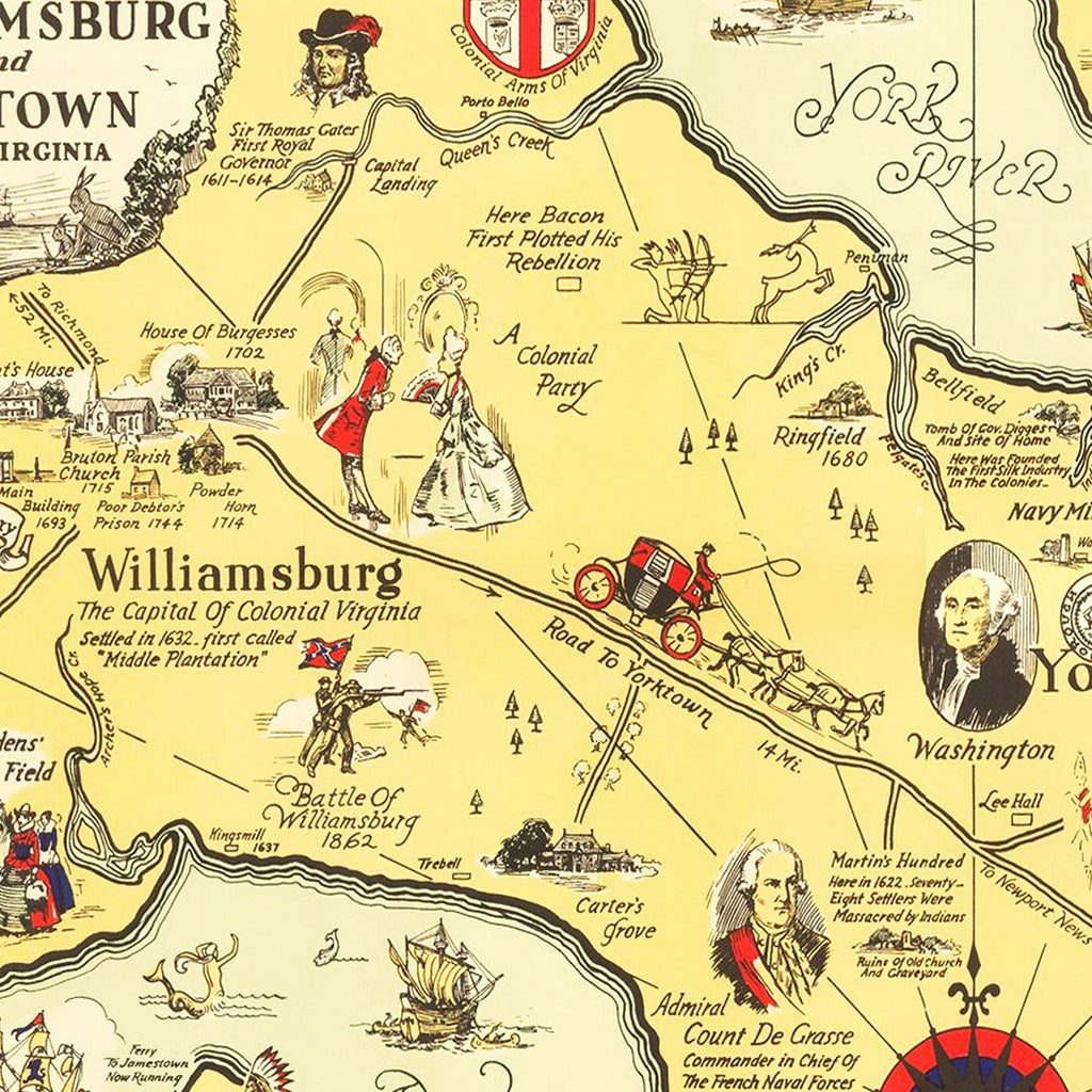Vintage Map of Jamestown, Virginia 1930