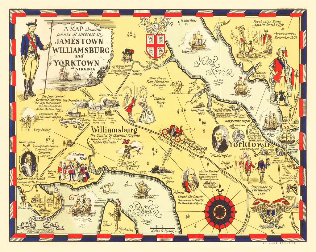 Vintage Map of Jamestown, Virginia 1930