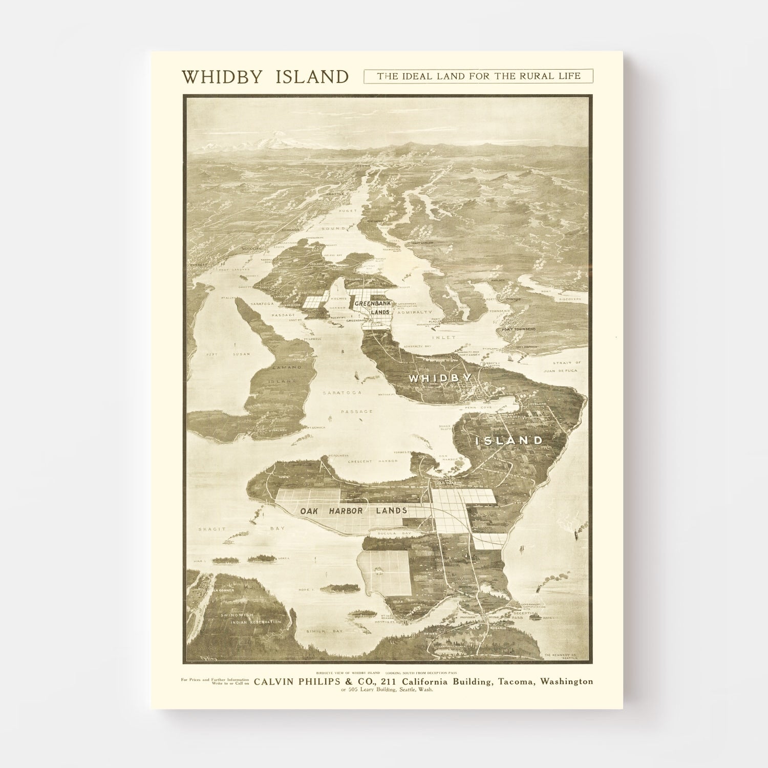 Vintage Map of Whidby Island, 1910