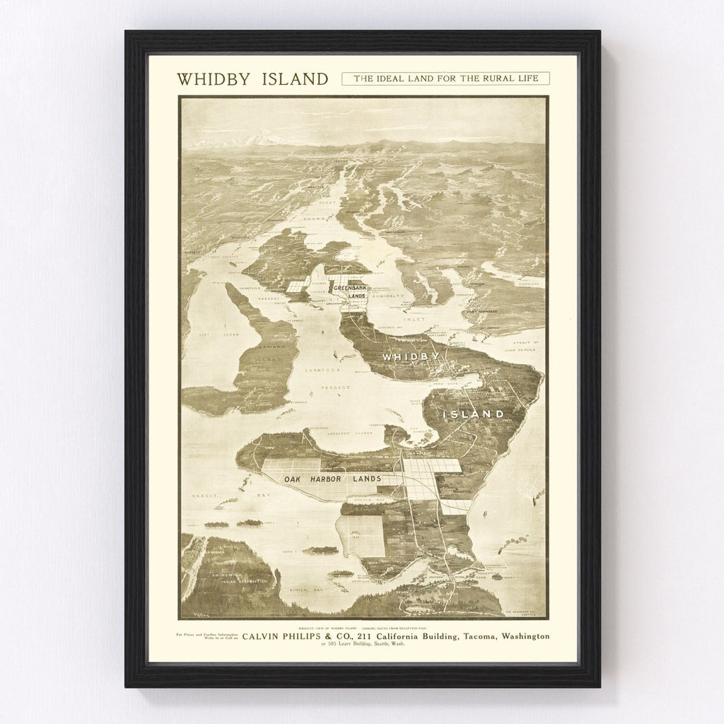 Vintage Map of Whidby Island, 1910