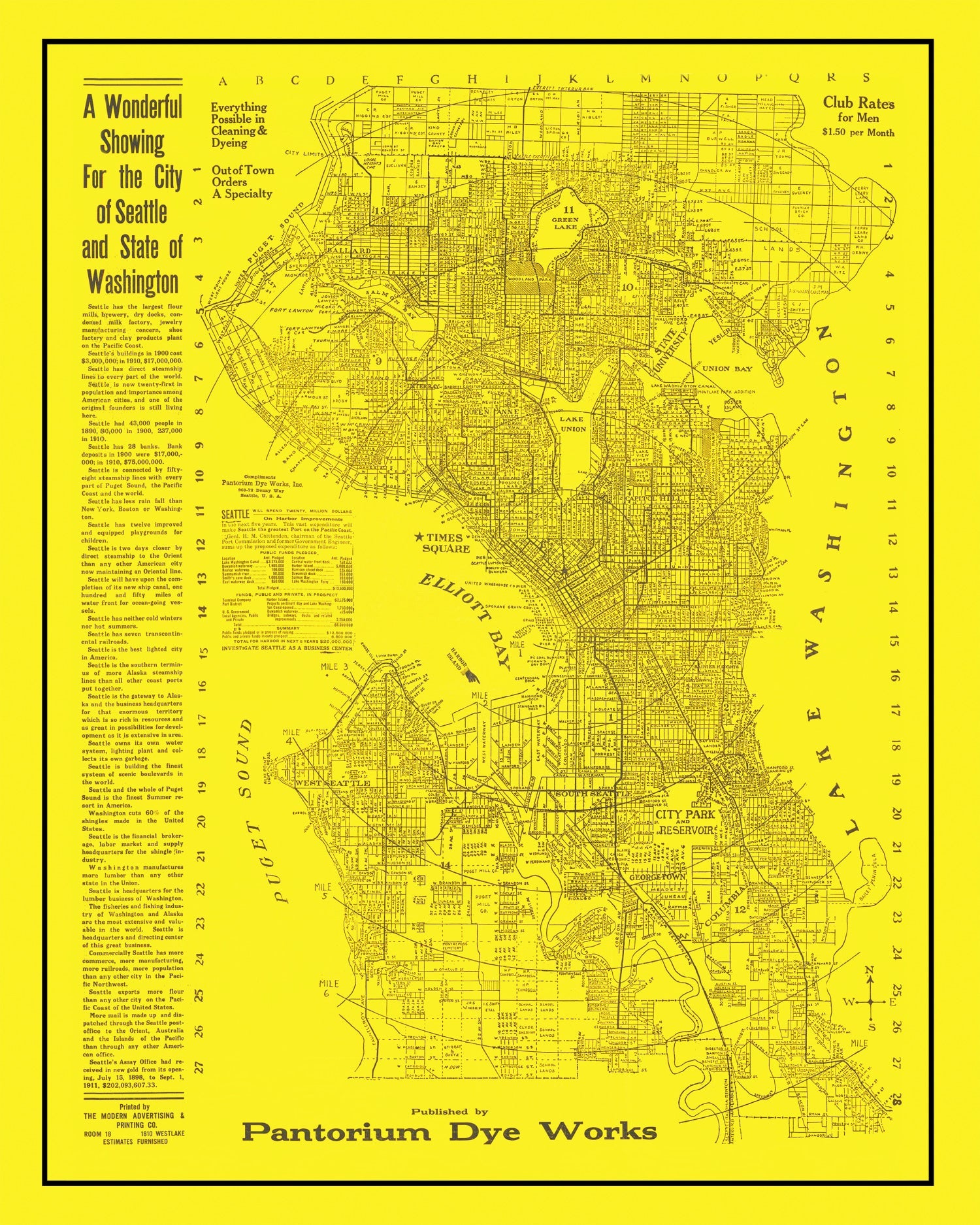 Vintage Map of Seattle, Washington 1912