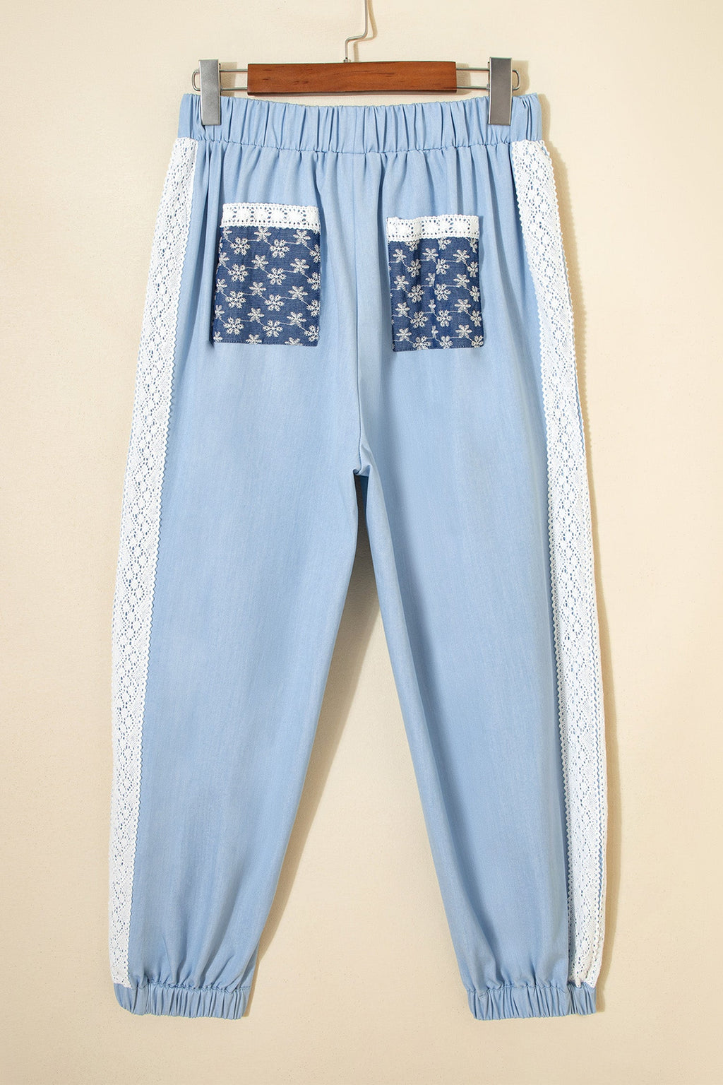 Floral Lace Patch Pocket Pleated Wide Leg Pants