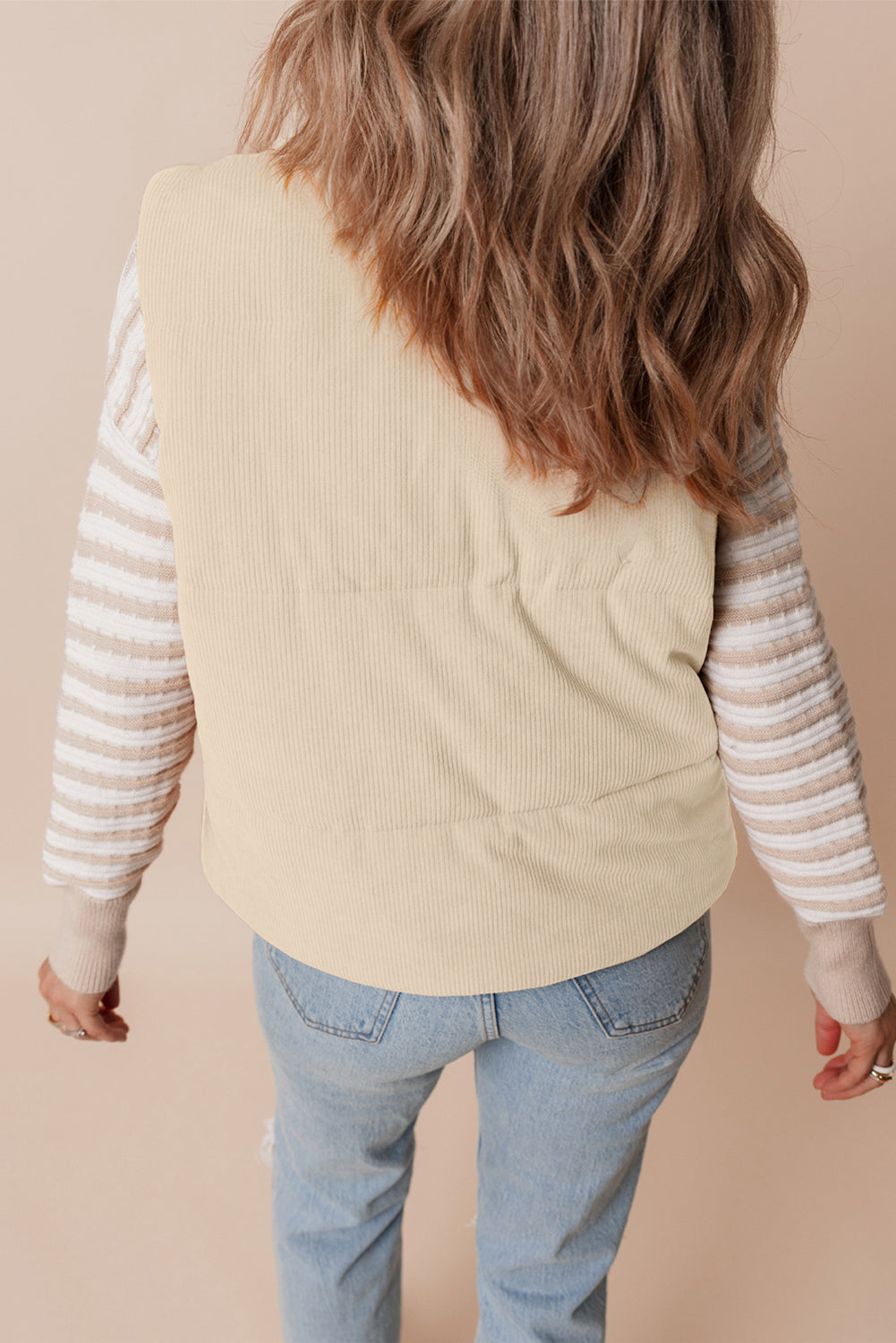 Corduroy Stand Neck Zipped Puffer Vest