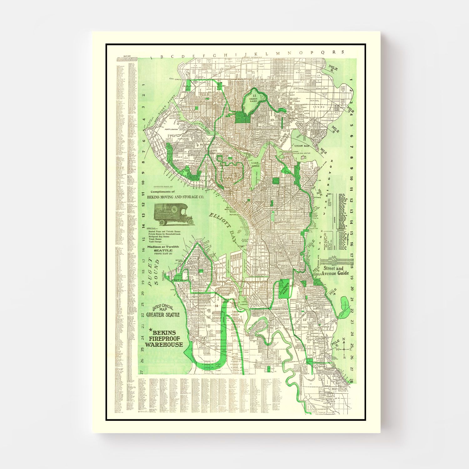 Vintage Map of Seattle, Washington 1913