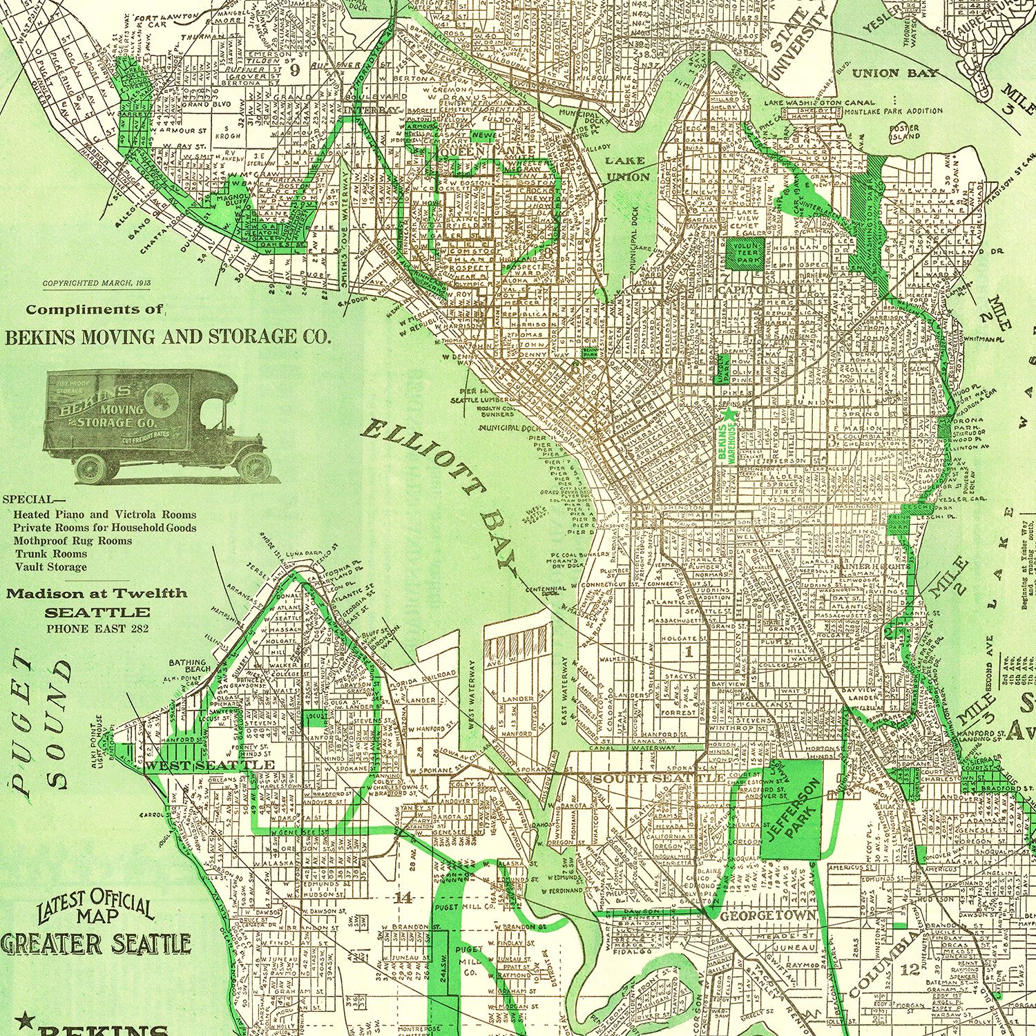 Vintage Map of Seattle, Washington 1913