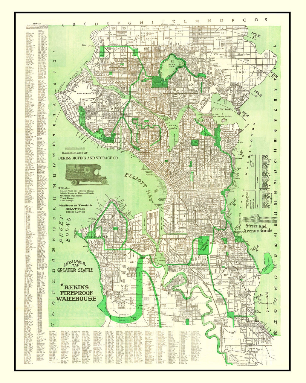 Vintage Map of Seattle, Washington 1913