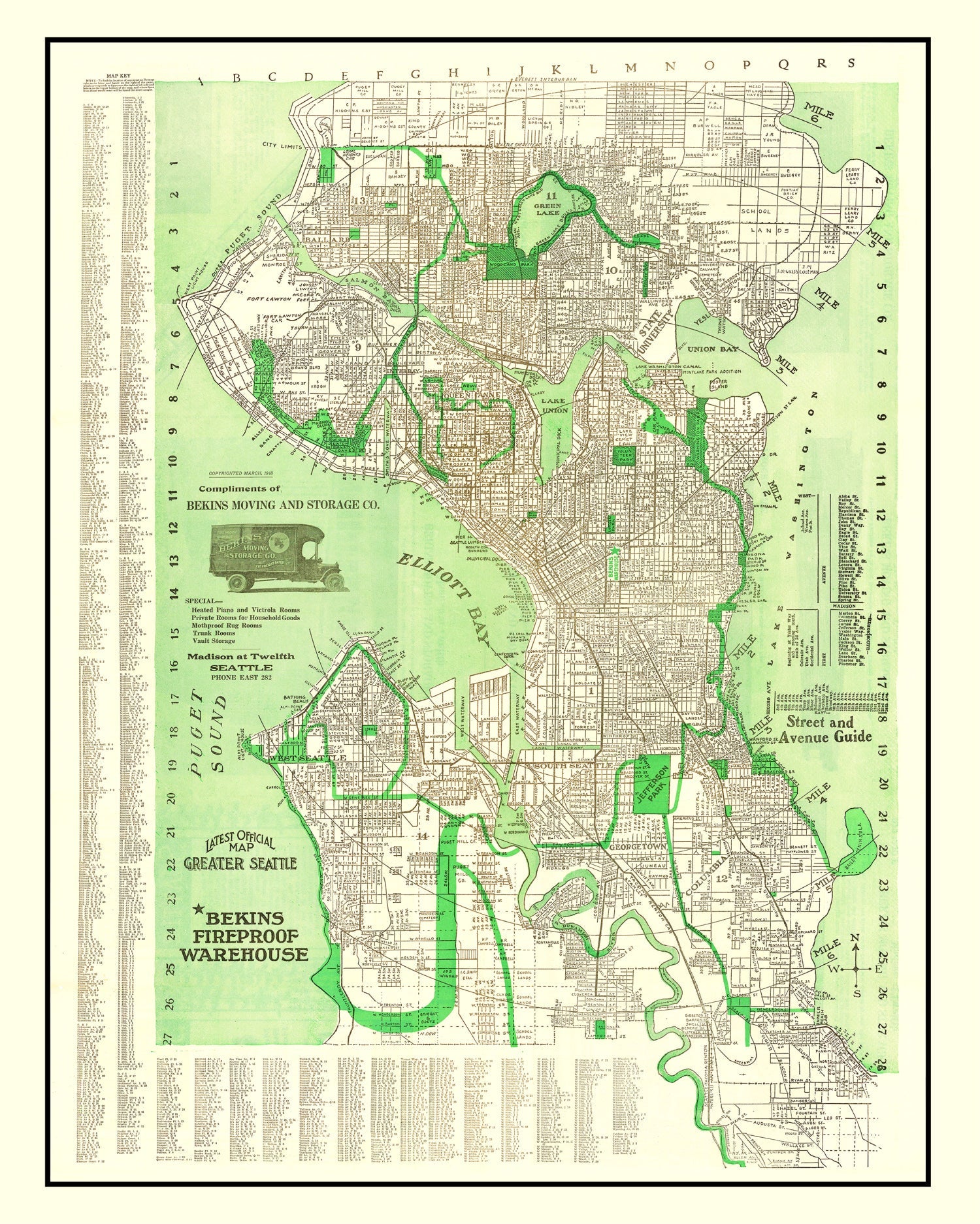 Vintage Map of Seattle, Washington 1913