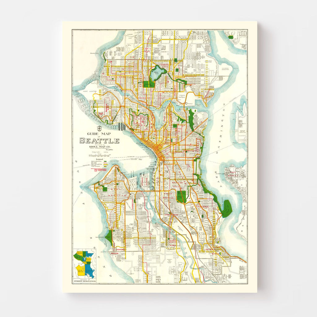Vintage Map of Seattle, Washington 1929