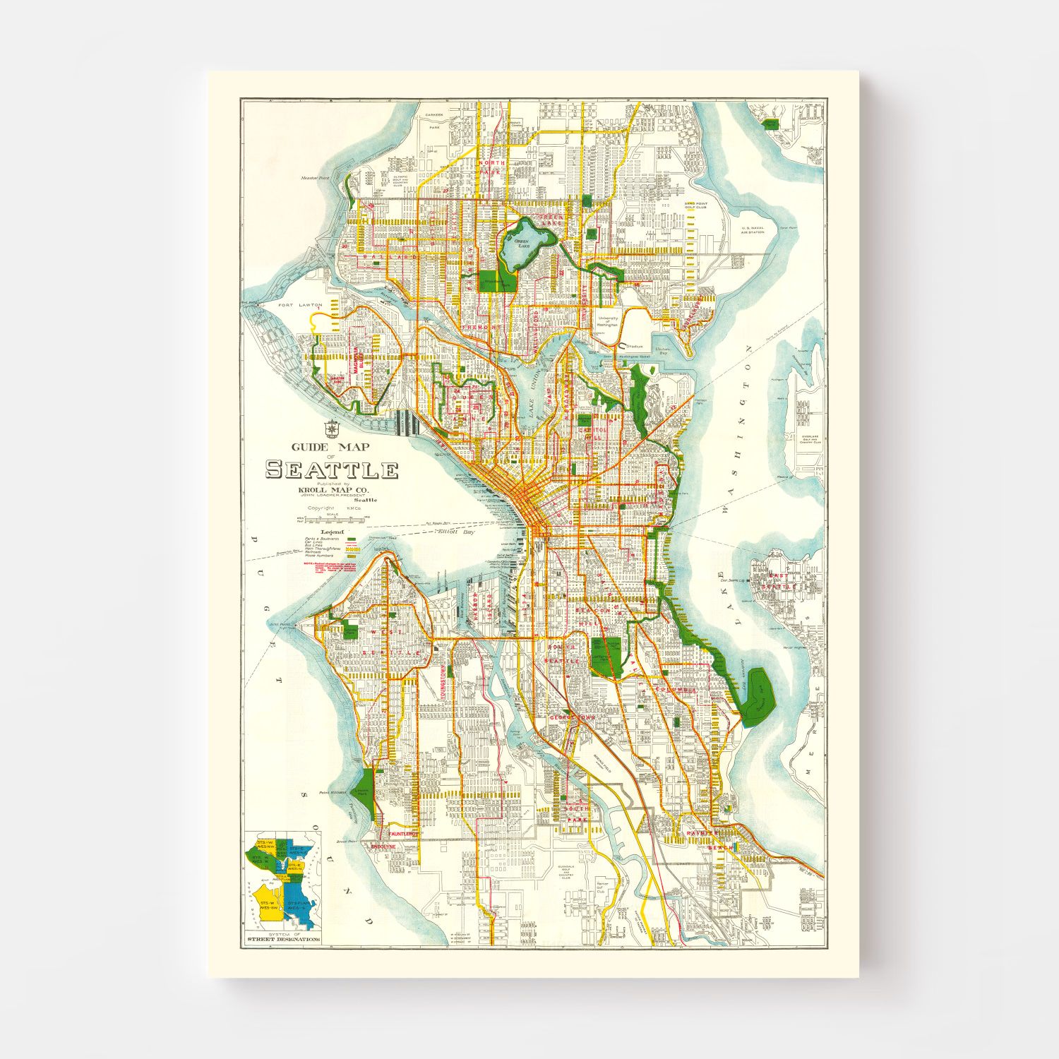 Vintage Map of Seattle, Washington 1929