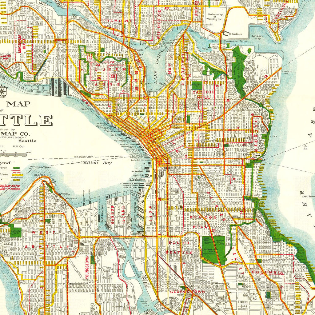 Vintage Map of Seattle, Washington 1929