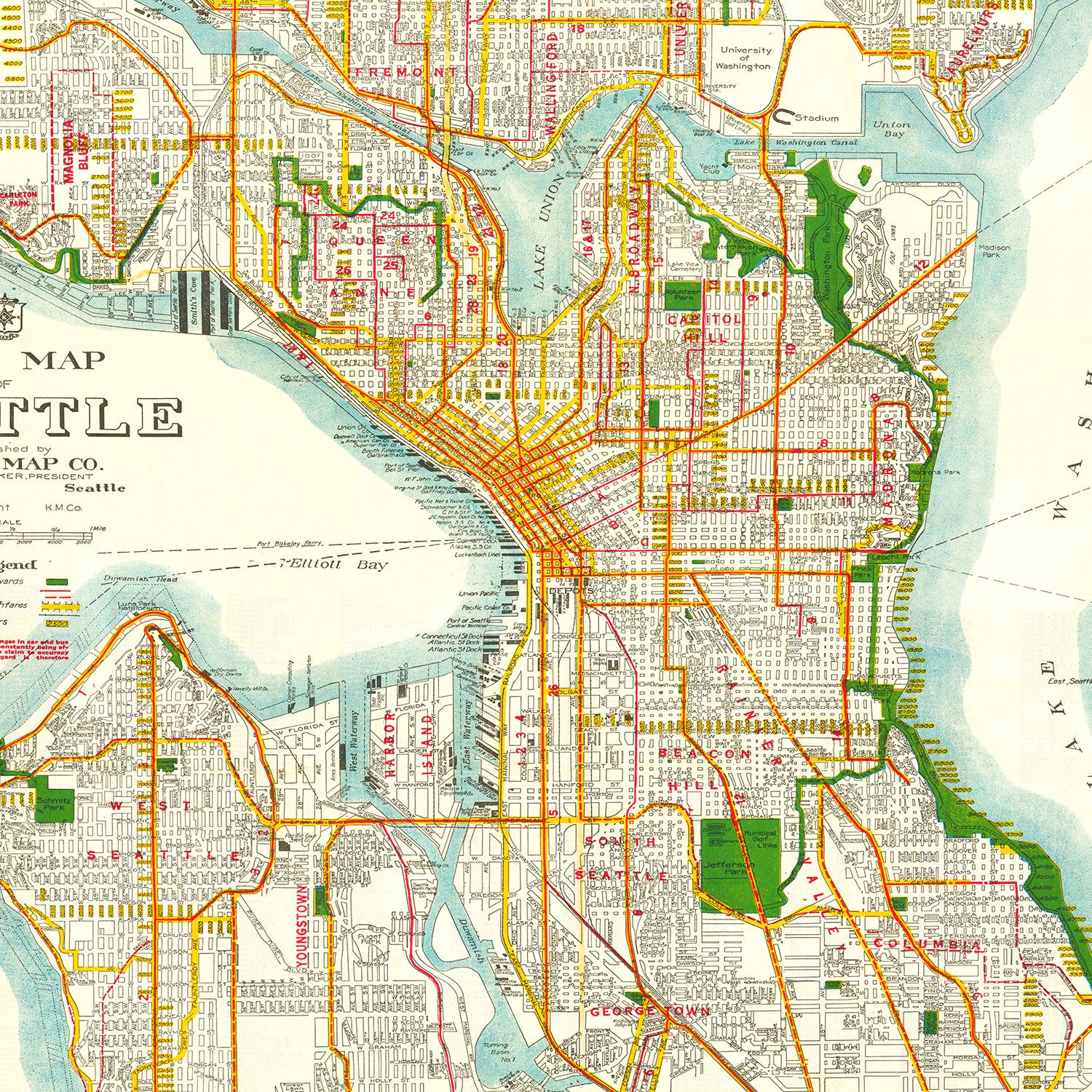 Vintage Map of Seattle, Washington 1929