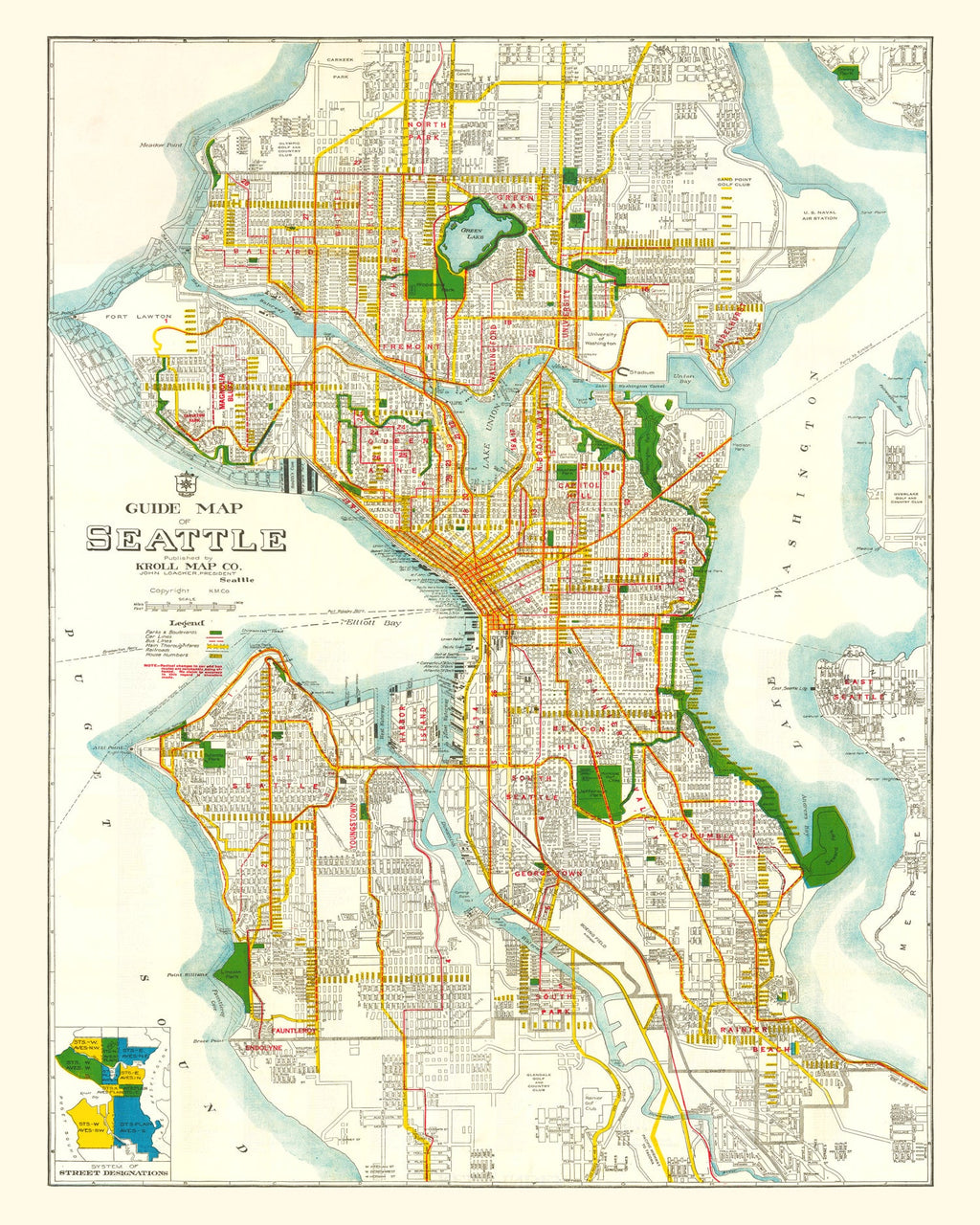 Vintage Map of Seattle, Washington 1929