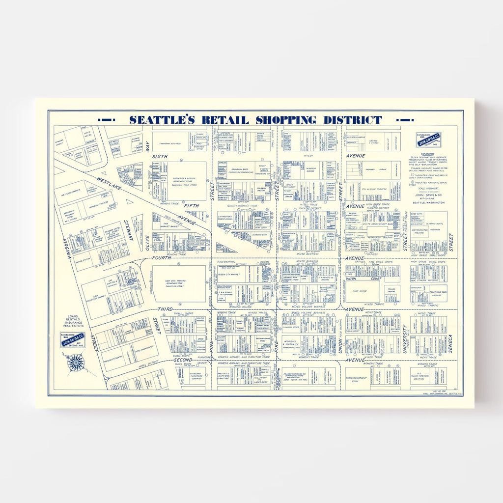 Vintage Map of Seattle, Washington 1930