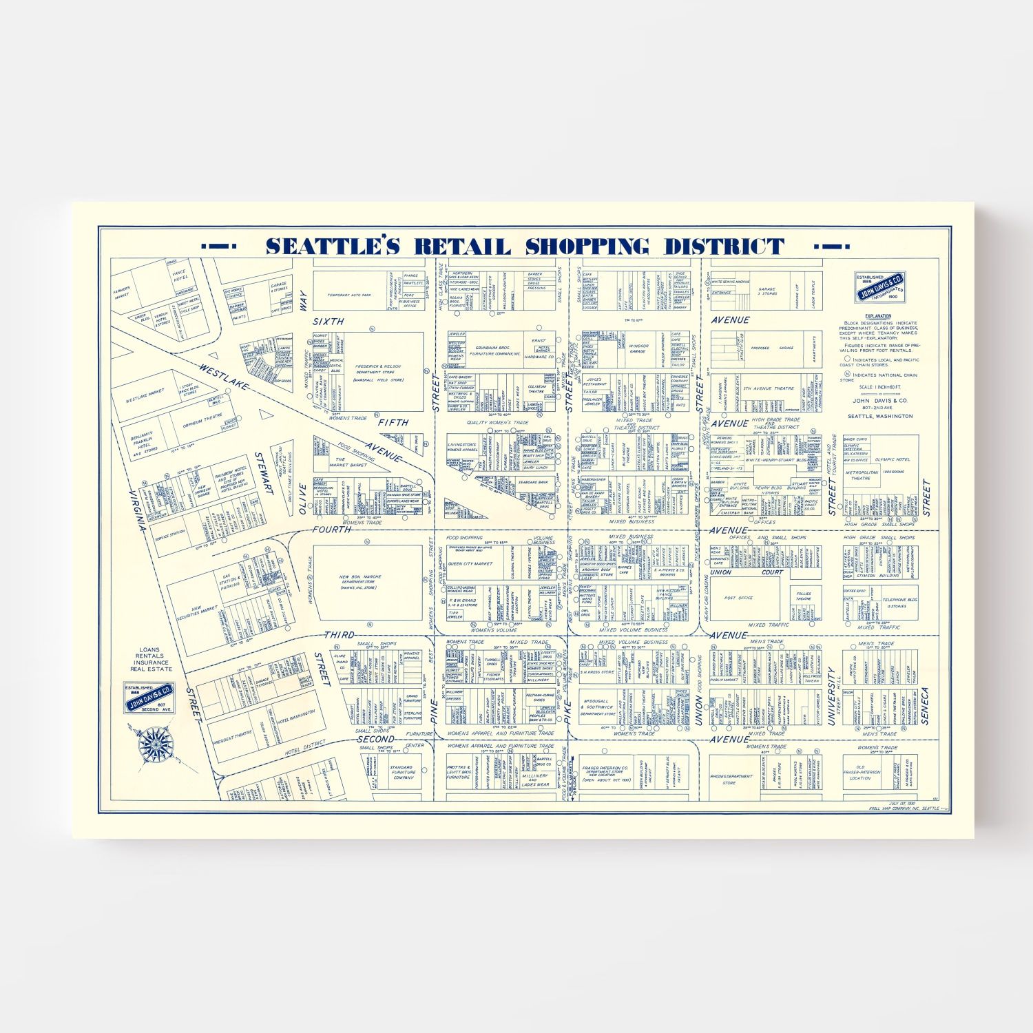 Vintage Map of Seattle, Washington 1930