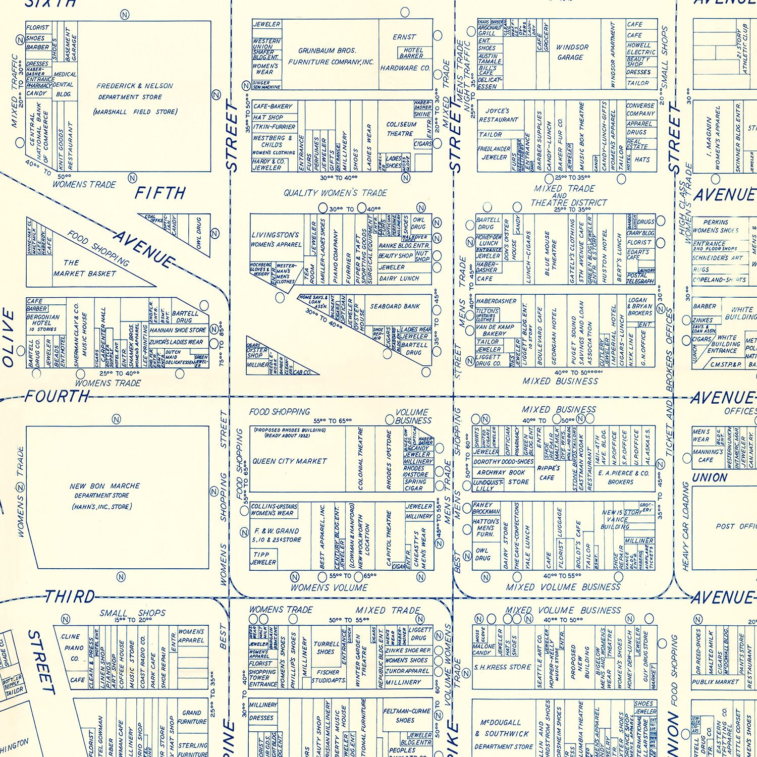 Vintage Map of Seattle, Washington 1930