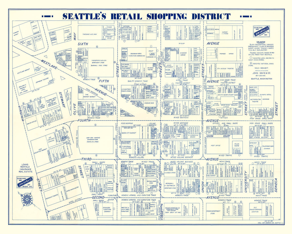 Vintage Map of Seattle, Washington 1930