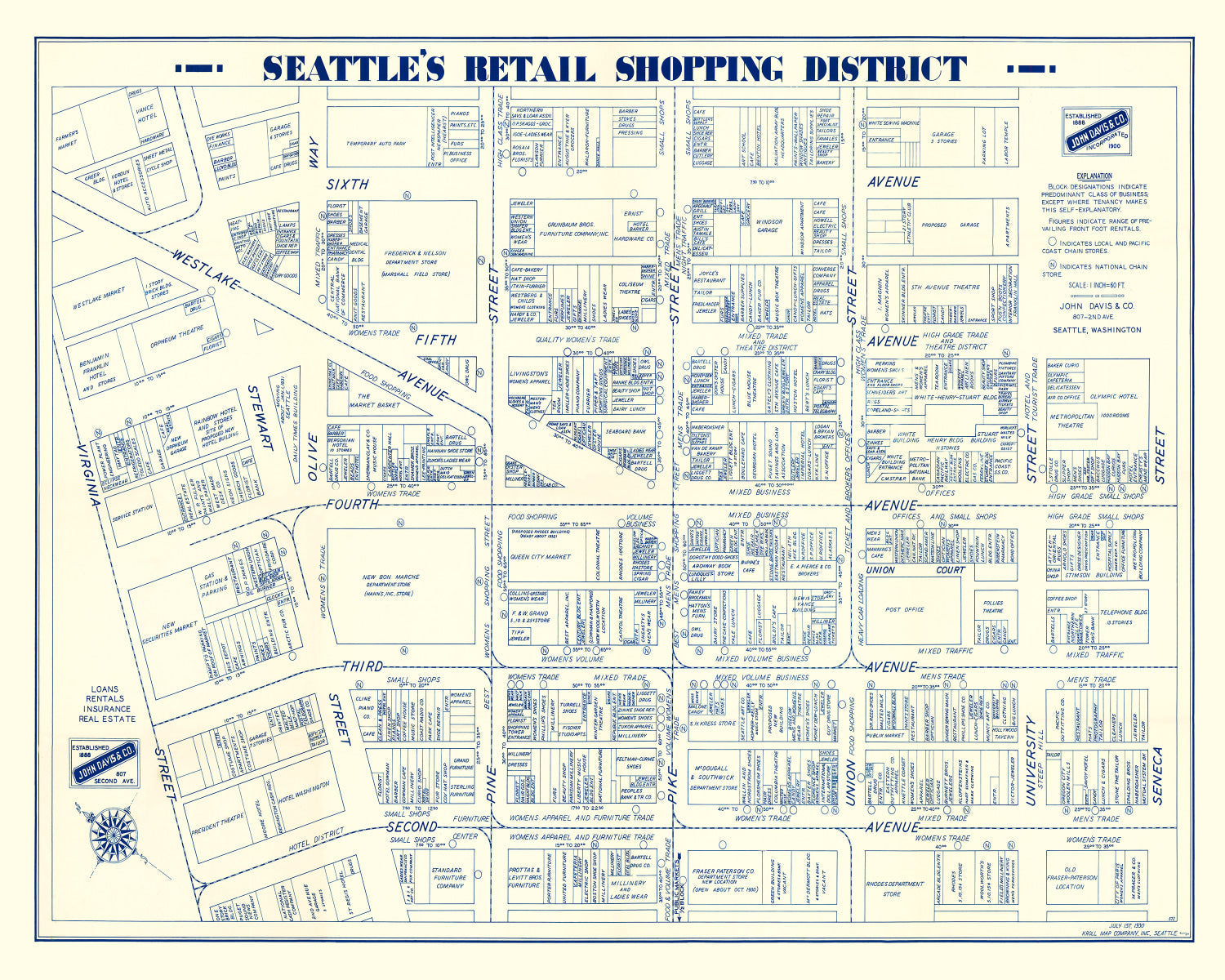 Vintage Map of Seattle, Washington 1930