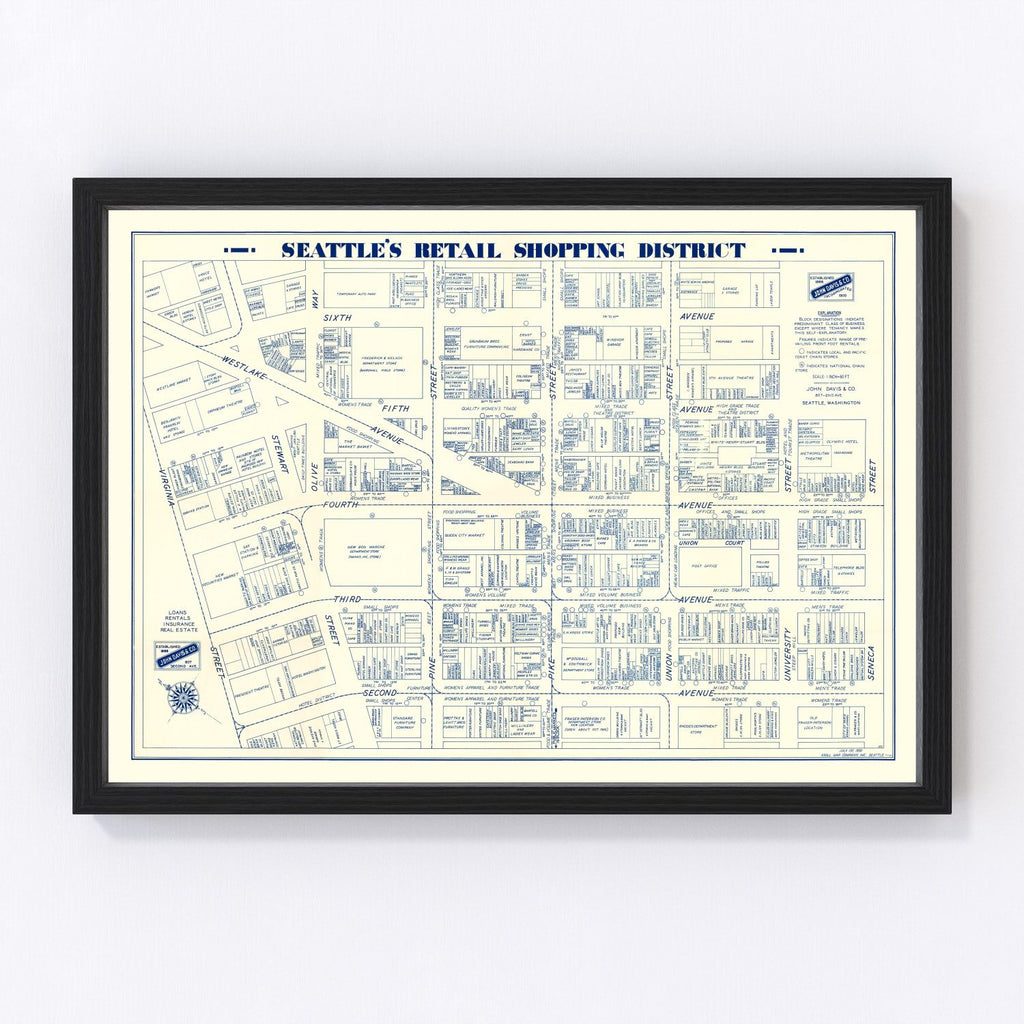 Vintage Map of Seattle, Washington 1930