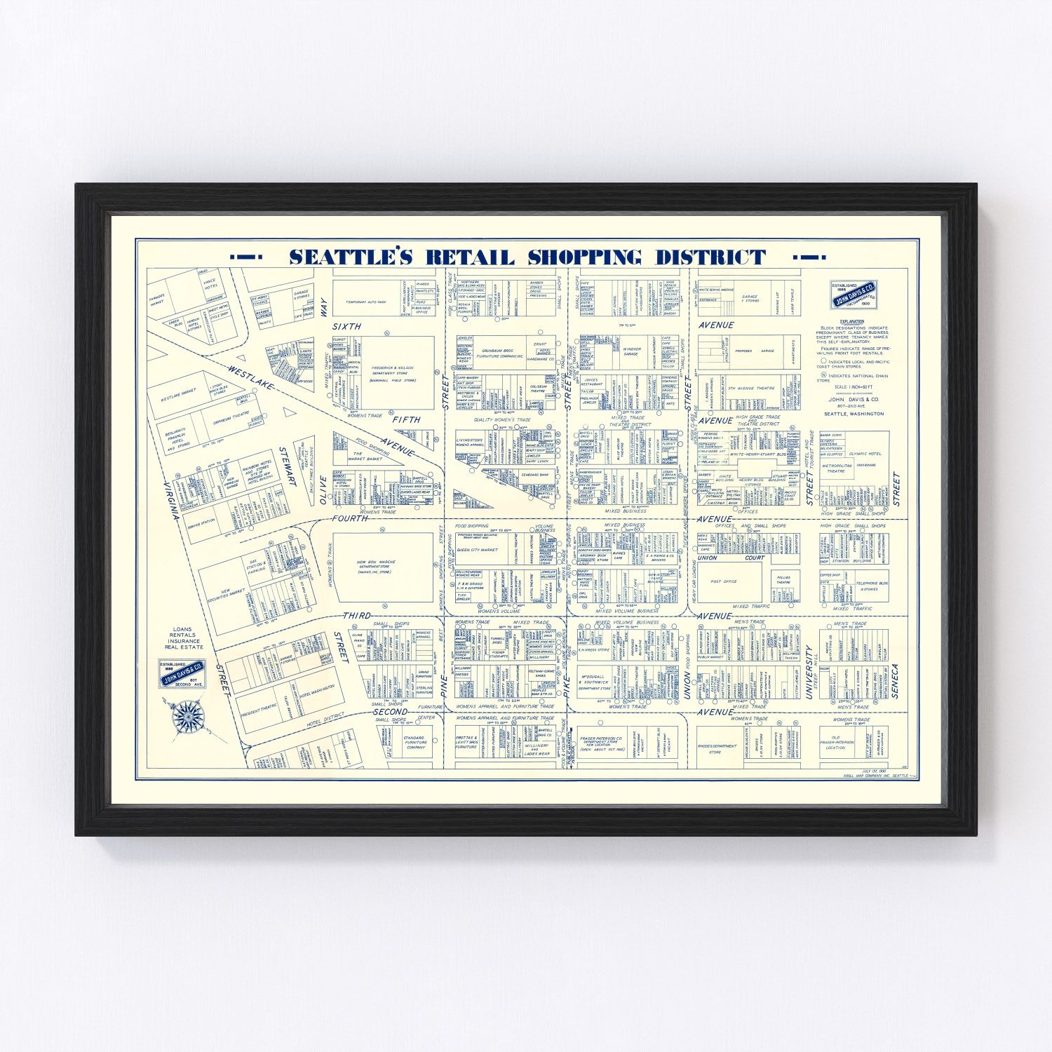 Vintage Map of Seattle, Washington 1930