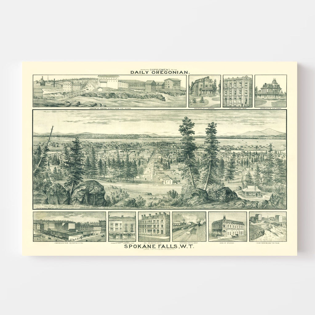 Vintage Map of Spokane Falls, Washington 1880