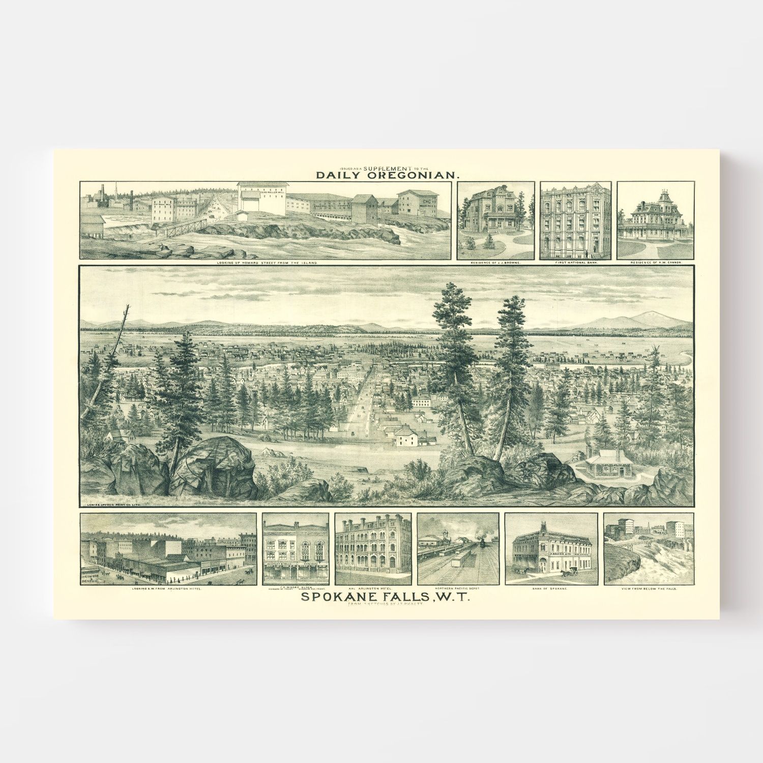 Vintage Map of Spokane Falls, Washington 1880