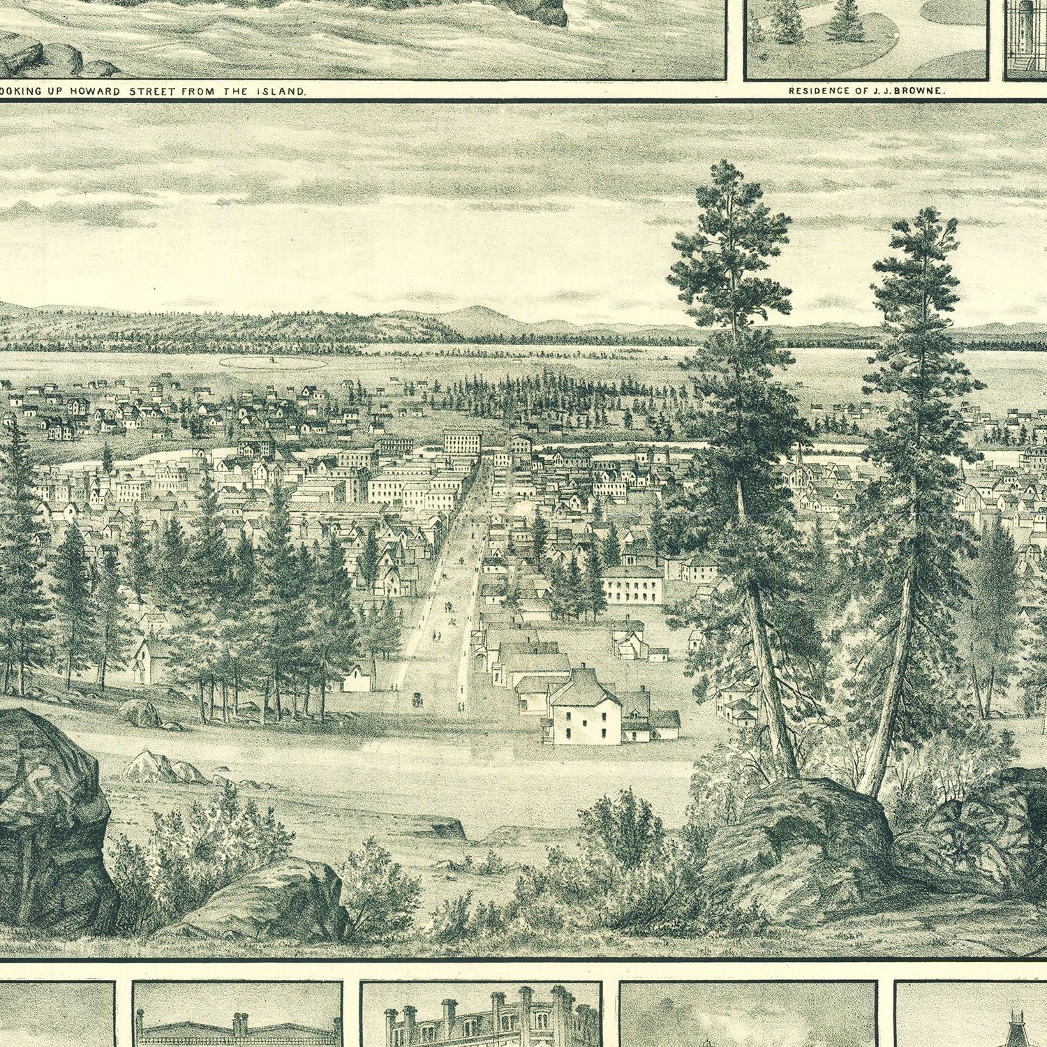 Vintage Map of Spokane Falls, Washington 1880