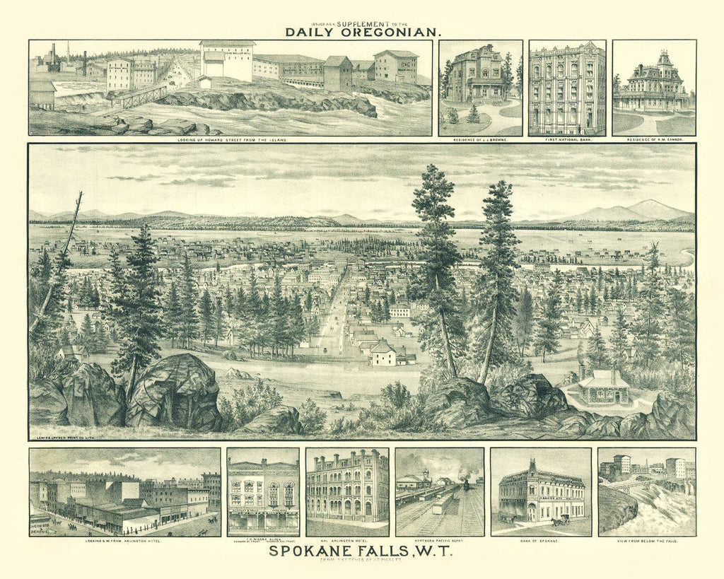 Vintage Map of Spokane Falls, Washington 1880