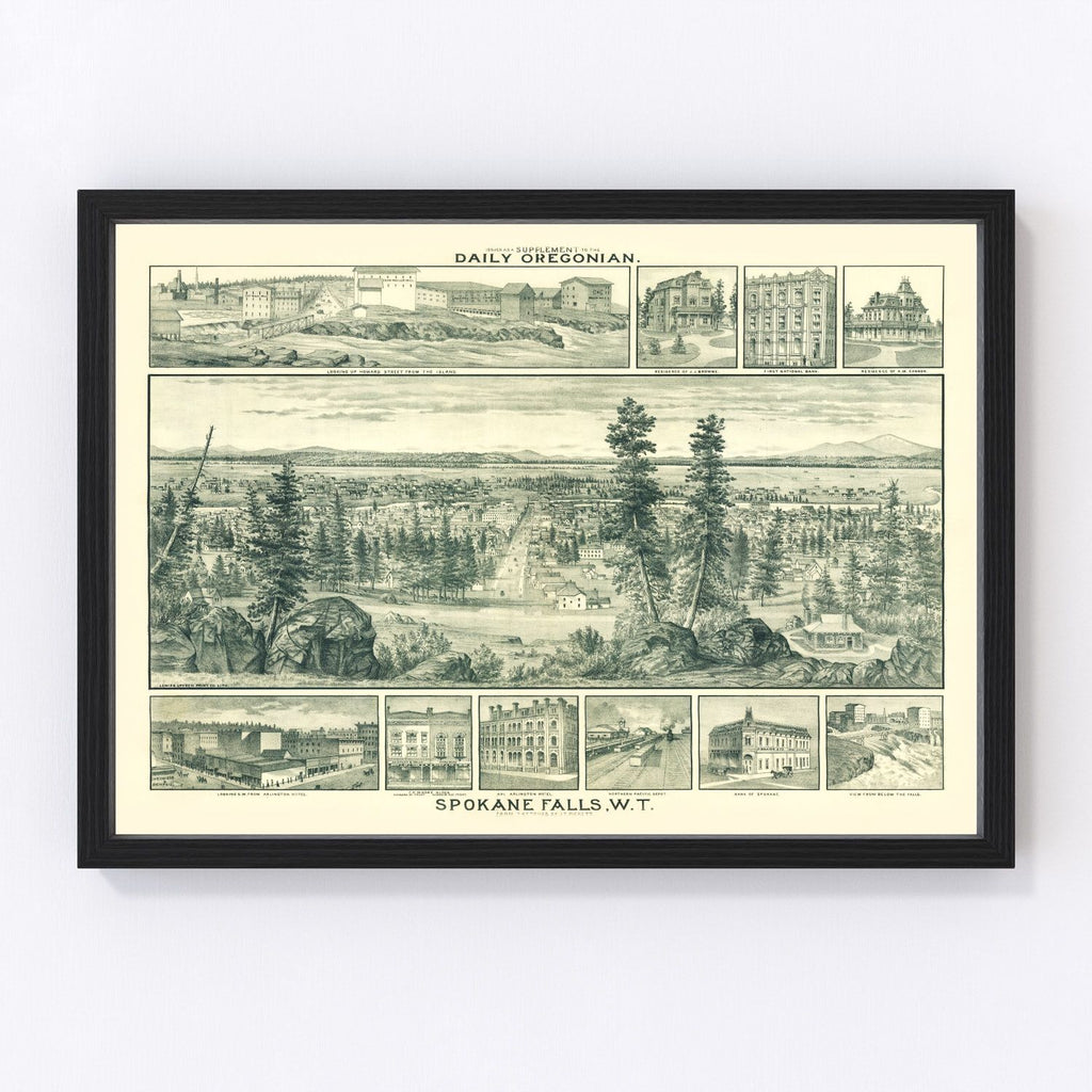 Vintage Map of Spokane Falls, Washington 1880