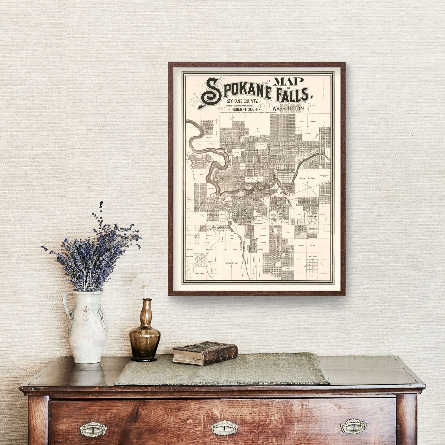 Vintage Map of Spokane Falls, Washington 1889