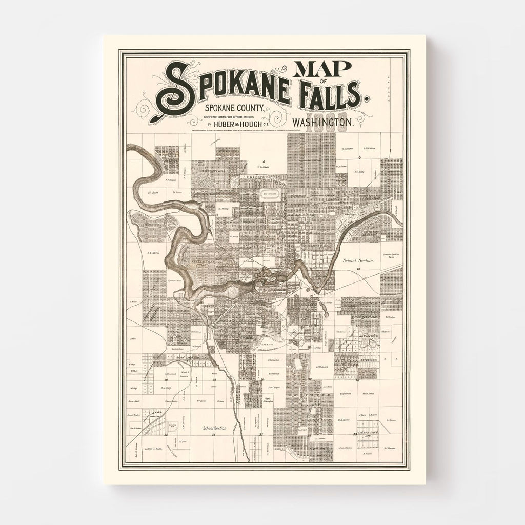 Vintage Map of Spokane Falls, Washington 1889