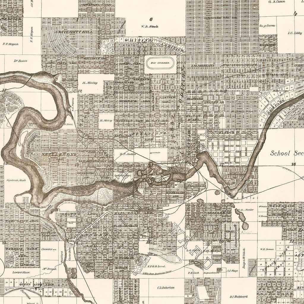 Vintage Map of Spokane Falls, Washington 1889
