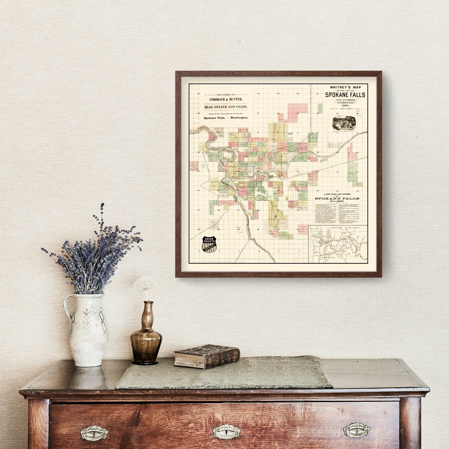 Vintage Map of Spokane Falls, Washington 1890